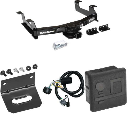 Se adapta al paquete de enganche de remolque GMC Sierra 3500 HD 2011-2014 con arnés de cableado plano de 4 + cubierta de enganche + soporte de cableado de Draw-Tite