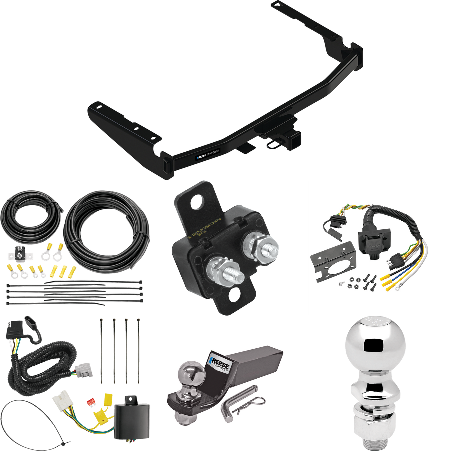 Fits 2018-2021 Lexus RX350L Trailer Hitch Tow PKG w/ 7-Way RV Wiring + 2" & 2-5/16" Ball + Drop Mount (Excludes: w/Twin-Tip Exhaust Models) By Reese Towpower