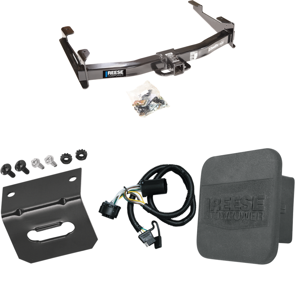 Se adapta al paquete de enganche de remolque GMC Sierra 2500 HD 2007-2010 con arnés de cableado plano de 4 + cubierta de enganche + soporte de cableado de Reese Towpower