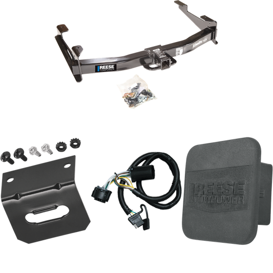 Se adapta al paquete de enganche de remolque GMC Sierra 2500 HD 2007-2010 con arnés de cableado plano de 4 + cubierta de enganche + soporte de cableado de Reese Towpower