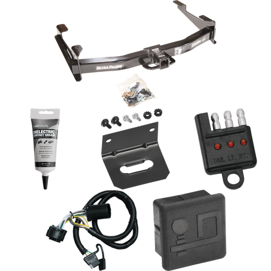 Se adapta al paquete de enganche de remolque Chevrolet Silverado 3500 HD 2007-2010 con arnés de cableado plano de 4 + cubierta de enganche + soporte de cableado + probador de cableado + grasa eléctrica de Draw-Tite