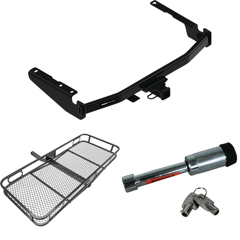 Fits 2018-2022 Lexus RX350L Trailer Hitch Tow PKG w/ 60" x 24" Cargo Carrier + Hitch Lock (Excludes: w/Twin-Tip Exhaust Models) By Reese Towpower