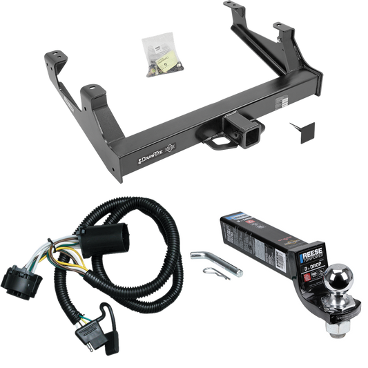 Fits 2015-2019 GMC Sierra 3500 HD Trailer Hitch Tow PKG w/ 4-Flat Wiring Harness + Interlock Ball Mount Starter Kit 3" Drop w/ 2" Ball By Draw-Tite