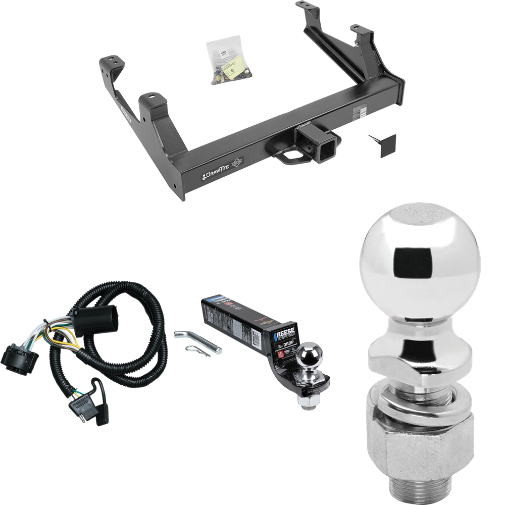 Fits 2015-2019 Chevrolet Silverado 2500 HD Trailer Hitch Tow PKG w/ 4-Flat Wiring Harness + Interlock Ball Mount Starter Kit 3" Drop w/ 2" Ball + 2-5/16" Ball By Draw-Tite