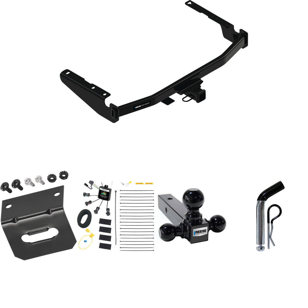 Fits 2022-2022 Lexus RX350L Trailer Hitch Tow PKG w/ 4-Flat Zero Contact "No Splice" Wiring Harness + Triple Ball Ball Mount 1-7/8" & 2" & 2-5/16" Trailer Balls + Pin/Clip + Wiring Bracket (Excludes: w/Twin-Tip Exhaust Models) By Reese Towpower