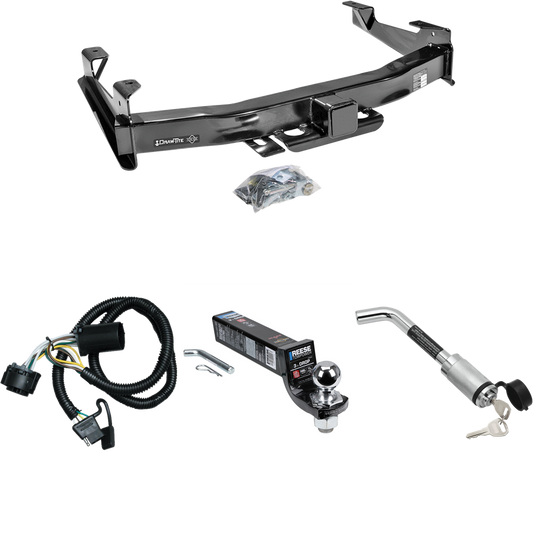 Fits 2007-2010 Chevrolet Silverado 3500 HD Trailer Hitch Tow PKG w/ 4-Flat Wiring Harness + Interlock Ball Mount Starter Kit 3" Drop w/ 2" Ball + Hitch Lock By Draw-Tite