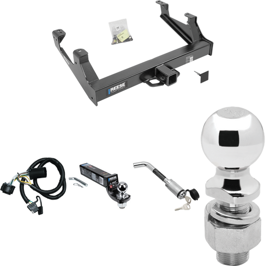 Fits 2015-2019 GMC Sierra 3500 HD Trailer Hitch Tow PKG w/ 4-Flat Wiring Harness + Interlock Ball Mount Starter Kit 3" Drop w/ 2" Ball + Hitch Lock + 2-5/16" Ball + Hitch Lock By Reese Towpower