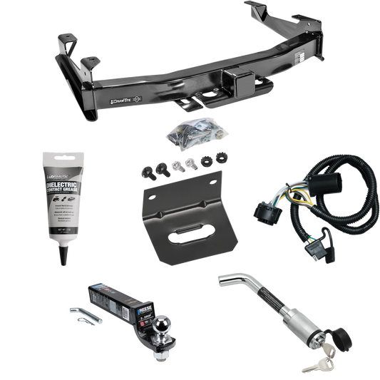 Fits 2007-2010 Chevrolet Silverado 3500 HD Trailer Hitch Tow PKG w/ 4-Flat Wiring Harness + Interlock Ball Mount Starter Kit 3" Drop w/ 2" Ball + Hitch Lock + Wiring Bracket + Electric Grease By Draw-Tite