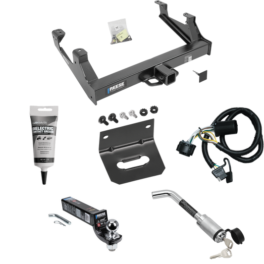 Fits 2015-2019 Chevrolet Silverado 3500 HD Trailer Hitch Tow PKG w/ 4-Flat Wiring Harness + Interlock Ball Mount Starter Kit 3" Drop w/ 2" Ball + Hitch Lock + Wiring Bracket + Electric Grease By Reese Towpower