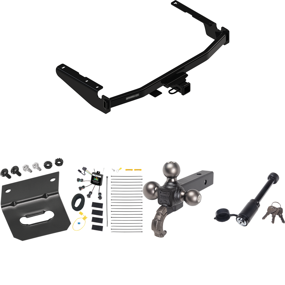 Fits 2022-2022 Lexus RX350L Trailer Hitch Tow PKG w/ 4-Flat Zero Contact "No Splice" Wiring + Triple Ball Tactical Ball Mount 1-7/8" & 2" & 2-5/16" Balls w/ Tow Hook + Tactical Dogbone Lock + Wiring Bracket (Excludes: w/Twin-Tip Exhaust Models) By Dr