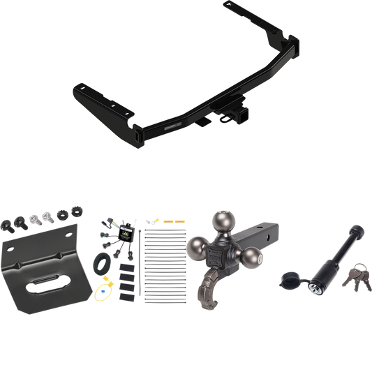 Fits 2022-2022 Lexus RX350L Trailer Hitch Tow PKG w/ 4-Flat Zero Contact "No Splice" Wiring + Triple Ball Tactical Ball Mount 1-7/8" & 2" & 2-5/16" Balls w/ Tow Hook + Tactical Dogbone Lock + Wiring Bracket (Excludes: w/Twin-Tip Exhaust Models) By Dr