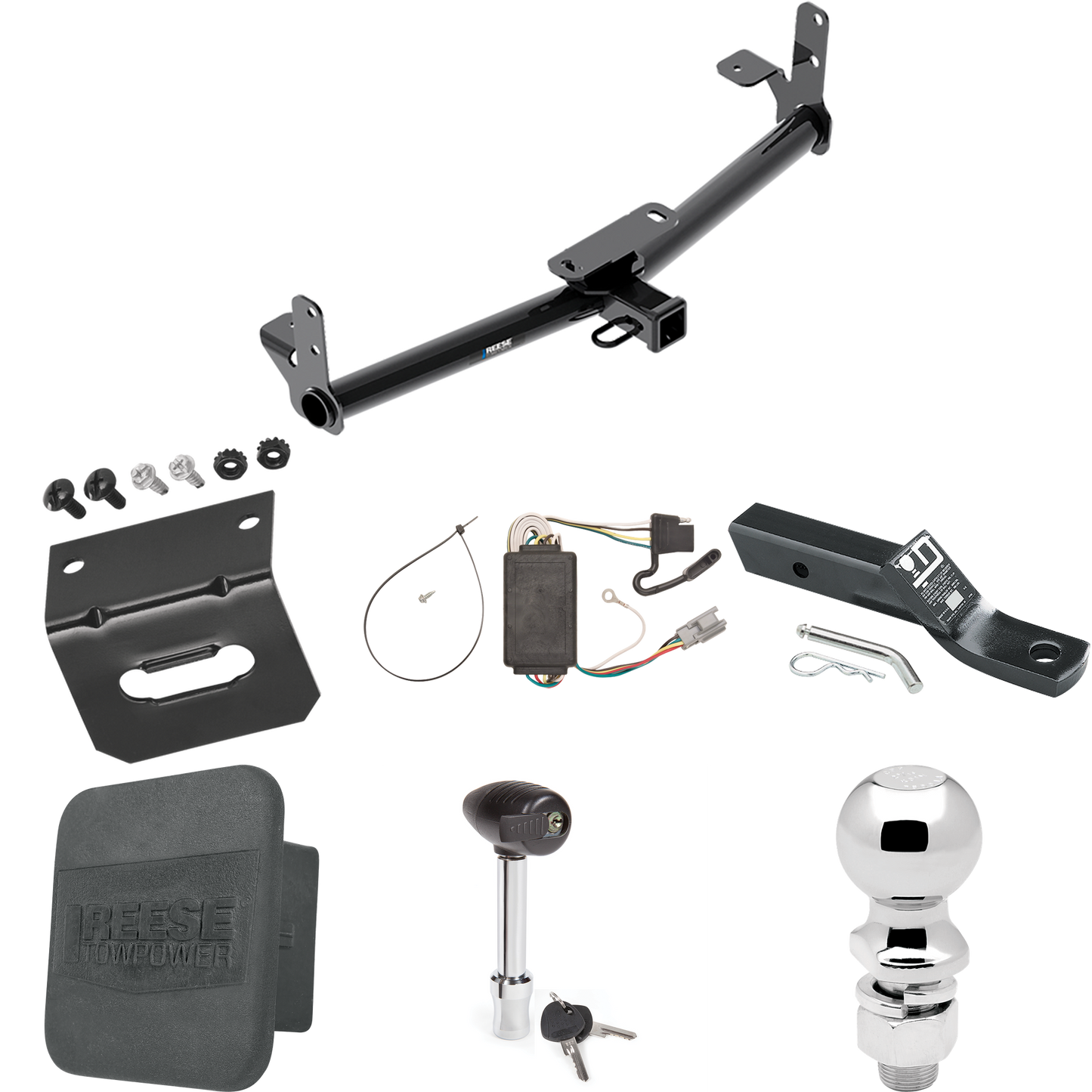 Fits 2006-2006 Pontiac Torrent Trailer Hitch Tow PKG w/ 4-Flat Wiring + Ball Mount w/ 2" Drop + 2-5/16" Ball + Wiring Bracket + Hitch Lock + Hitch Cover By Reese Towpower