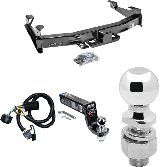 Fits 2007-2010 GMC Sierra 3500 HD Trailer Hitch Tow PKG w/ 4-Flat Wiring Harness + Interlock Ball Mount Starter Kit 5" Drop w/ 2" Ball + 2-5/16" Ball By Draw-Tite