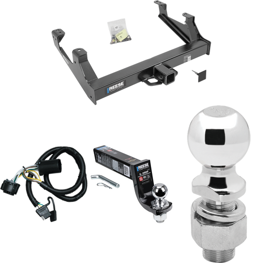 Fits 2015-2019 Chevrolet Silverado 3500 HD Trailer Hitch Tow PKG w/ 4-Flat Wiring Harness + Interlock Ball Mount Starter Kit 5" Drop w/ 2" Ball + 2-5/16" Ball By Reese Towpower