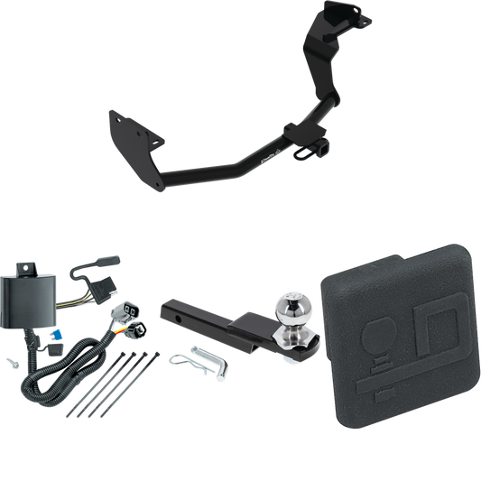 Fits 2016-2020 KIA Sorento Trailer Hitch Tow PKG w/ 4-Flat Wiring Harness + Interlock Starter Kit w/ 2" Ball 1-1/4" Drop 3/4" Rise + Hitch Cover (For w/V6 Engine Models) By Draw-Tite