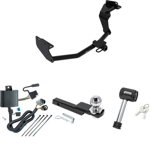 Fits 2016-2020 KIA Sorento Trailer Hitch Tow PKG w/ 4-Flat Wiring Harness + Interlock Starter Kit w/ 2" Ball 1-1/4" Drop 3/4" Rise + Hitch Lock (For w/V6 Engine Models) By Reese Towpower