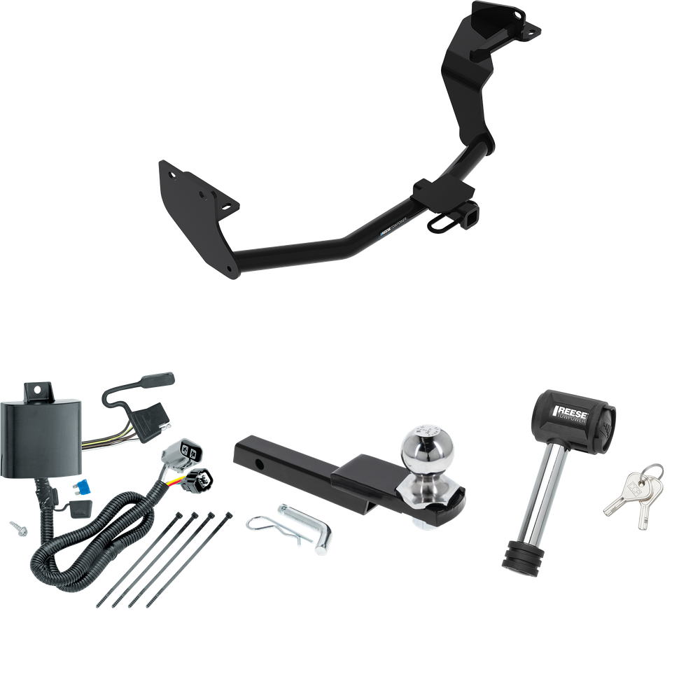 Fits 2016-2020 KIA Sorento Trailer Hitch Tow PKG w/ 4-Flat Wiring Harness + Interlock Starter Kit w/ 2" Ball 1-1/4" Drop 3/4" Rise + Hitch Lock (For w/V6 Engine Models) By Reese Towpower