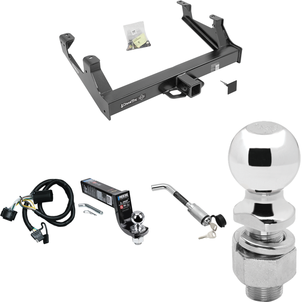 Fits 2015-2019 Chevrolet Silverado 3500 HD Trailer Hitch Tow PKG w/ 4-Flat Wiring Harness + Interlock Ball Mount Starter Kit 5" Drop w/ 2" Ball + Hitch Lock + 2-5/16" Ball + Hitch Lock By Draw-Tite