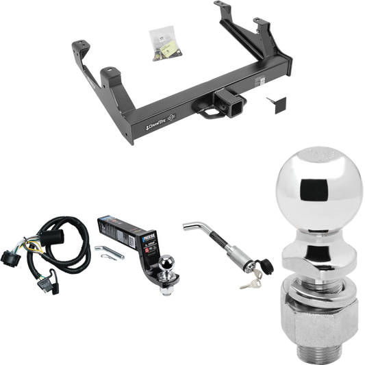 Fits 2015-2019 Chevrolet Silverado 3500 HD Trailer Hitch Tow PKG w/ 4-Flat Wiring Harness + Interlock Ball Mount Starter Kit 5" Drop w/ 2" Ball + Hitch Lock + 2-5/16" Ball + Hitch Lock By Draw-Tite