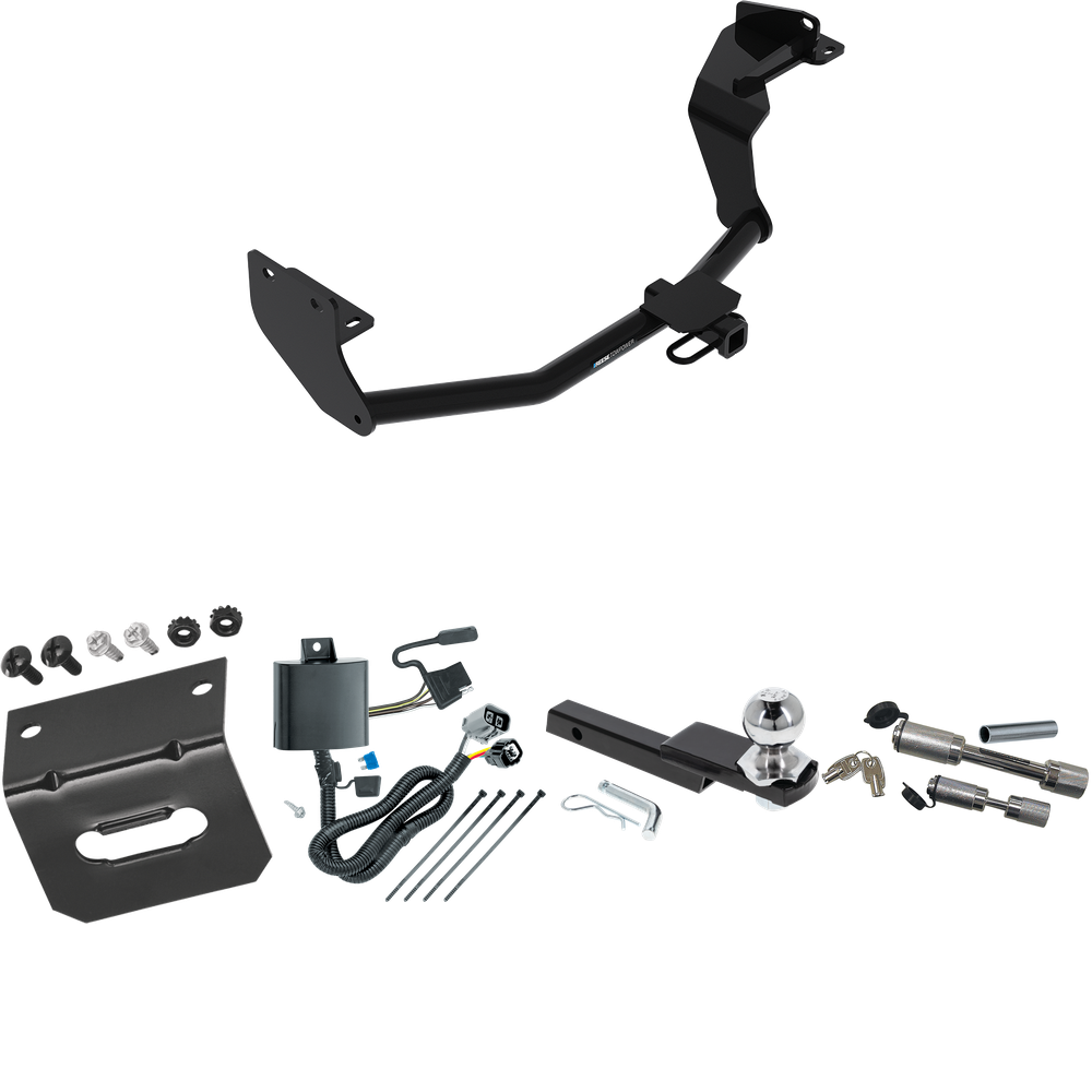 Fits 2016-2020 KIA Sorento Trailer Hitch Tow PKG w/ 4-Flat Wiring Harness + Interlock Starter Kit w/ 2" Ball 1-1/4" Drop 3/4" Rise + Wiring Bracket + Dual Hitch & Coupler Locks (For w/V6 Engine Models) By Reese Towpower