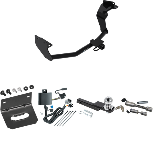 Fits 2016-2020 KIA Sorento Trailer Hitch Tow PKG w/ 4-Flat Wiring Harness + Interlock Starter Kit w/ 2" Ball 1-1/4" Drop 3/4" Rise + Wiring Bracket + Dual Hitch & Coupler Locks (For w/V6 Engine Models) By Reese Towpower