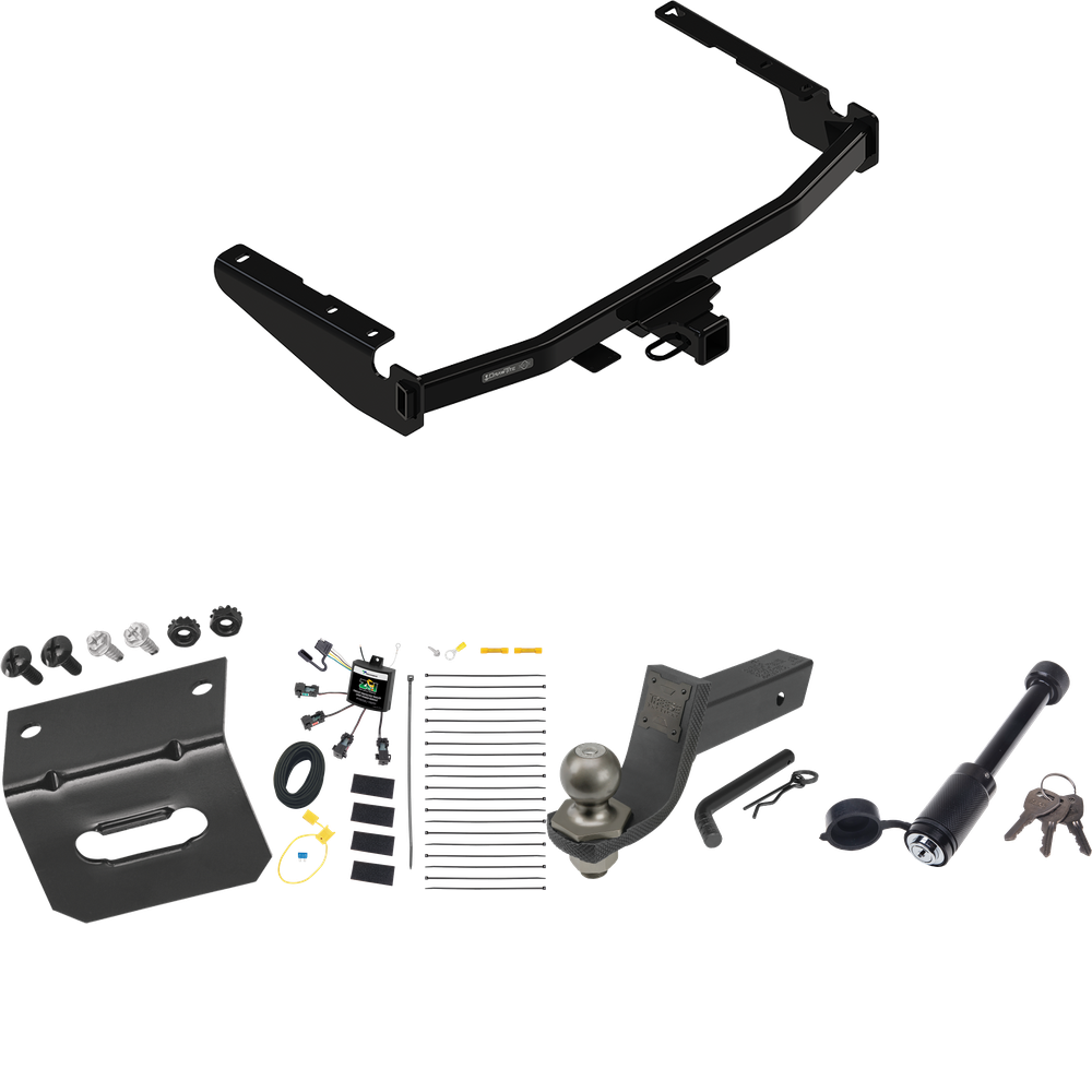 Fits 2022-2022 Lexus RX350L Trailer Hitch Tow PKG w/ 4-Flat Zero Contact "No Splice" Wiring + Interlock Tactical Starter Kit w/ 3-1/4" Drop & 2" Ball + Tactical Dogbone Lock + Wiring Bracket (Excludes: w/Twin-Tip Exhaust Models) By Draw-Tite