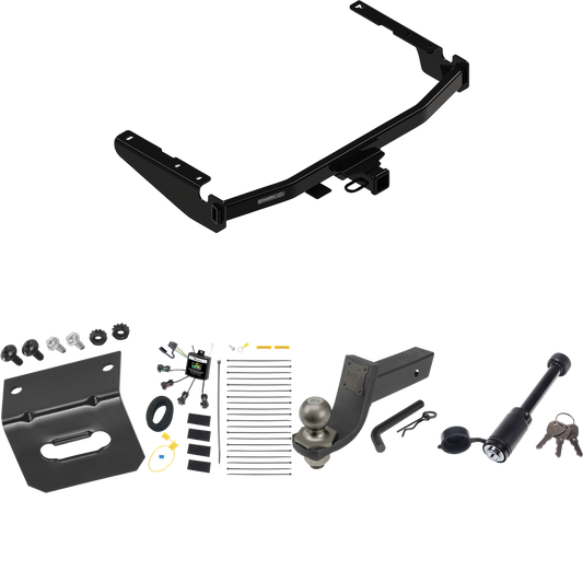 Fits 2022-2022 Lexus RX350L Trailer Hitch Tow PKG w/ 4-Flat Zero Contact "No Splice" Wiring + Interlock Tactical Starter Kit w/ 3-1/4" Drop & 2" Ball + Tactical Dogbone Lock + Wiring Bracket (Excludes: w/Twin-Tip Exhaust Models) By Draw-Tite