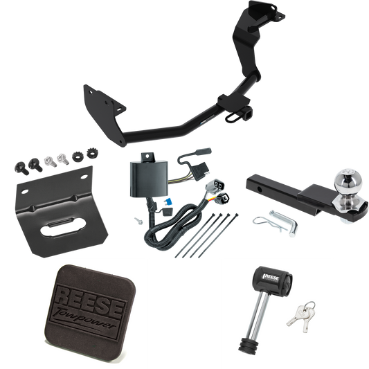 Fits 2016-2020 KIA Sorento Trailer Hitch Tow PKG w/ 4-Flat Wiring Harness + Interlock Starter Kit w/ 2" Ball 1-1/4" Drop 3/4" Rise + Wiring Bracket + Hitch Cover + Hitch Lock (For w/V6 Engine Models) By Reese Towpower