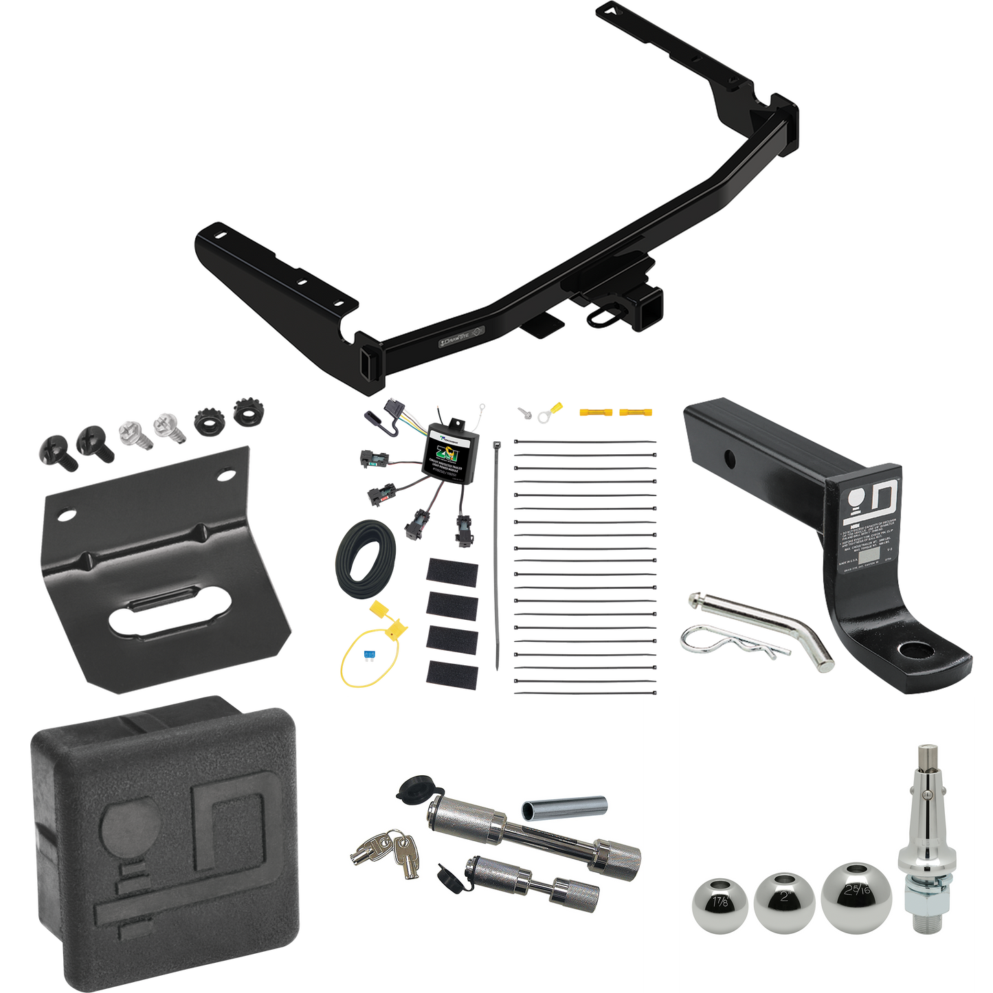 Fits 2022-2022 Lexus RX350L Trailer Hitch Tow PKG w/ 4-Flat Zero Contact "No Splice" Wiring + Ball Mount w/ 4" Drop + Interchangeable Ball 1-7/8" & 2" & 2-5/16" + Wiring Bracket + Dual Hitch & Coupler Locks + Hitch Cover (Excludes: w/Twin-Tip Exhaust