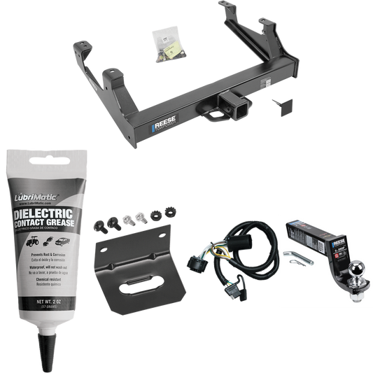 Fits 2015-2019 Chevrolet Silverado 3500 HD Trailer Hitch Tow PKG w/ 4-Flat Wiring Harness + Interlock Ball Mount Starter Kit 5" Drop w/ 2" Ball + Wiring Bracket + Electric Grease By Reese Towpower