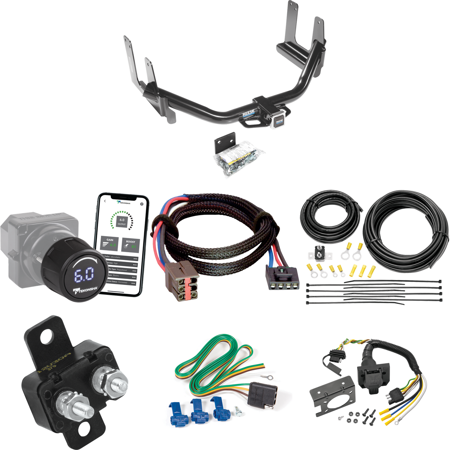 Fits 2006-2006 Lincoln Mark LT Trailer Hitch Tow PKG w/ Tekonsha Prodigy iD Bluetooth Wireless Brake Control + Plug & Play BC Adapter + 7-Way RV Wiring (For (Built Before 8/2005) Models) By Reese Towpower