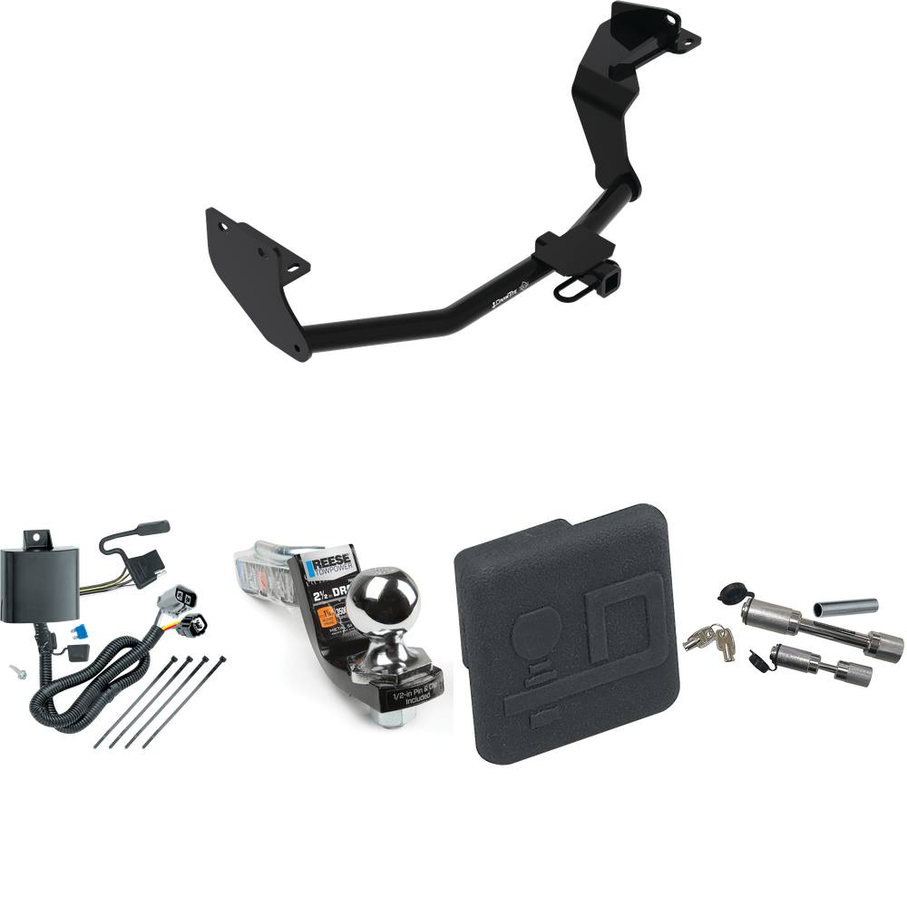 Fits 2016-2020 KIA Sorento Trailer Hitch Tow PKG w/ 4-Flat Wiring Harness + Interlock Starter Kit w/ 2" Ball 2-1/2" Drop 2" Rise + Hitch Cover + Dual Hitch & Coupler Locks (For w/V6 Engine Models) By Draw-Tite