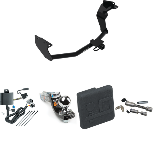 Fits 2016-2020 KIA Sorento Trailer Hitch Tow PKG w/ 4-Flat Wiring Harness + Interlock Starter Kit w/ 2" Ball 2-1/2" Drop 2" Rise + Hitch Cover + Dual Hitch & Coupler Locks (For w/V6 Engine Models) By Draw-Tite