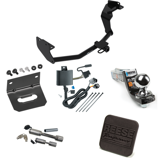 Fits 2016-2020 KIA Sorento Trailer Hitch Tow PKG w/ 4-Flat Wiring Harness + Interlock Starter Kit w/ 2" Ball 2-1/2" Drop 2" Rise + Wiring Bracket + Hitch Cover + Dual Hitch & Coupler Locks (For w/V6 Engine Models) By Reese Towpower