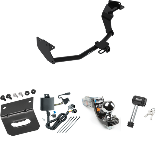 Fits 2016-2020 KIA Sorento Trailer Hitch Tow PKG w/ 4-Flat Wiring Harness + Interlock Starter Kit w/ 2" Ball 2-1/2" Drop 2" Rise + Wiring Bracket + Hitch Lock (For w/V6 Engine Models) By Reese Towpower