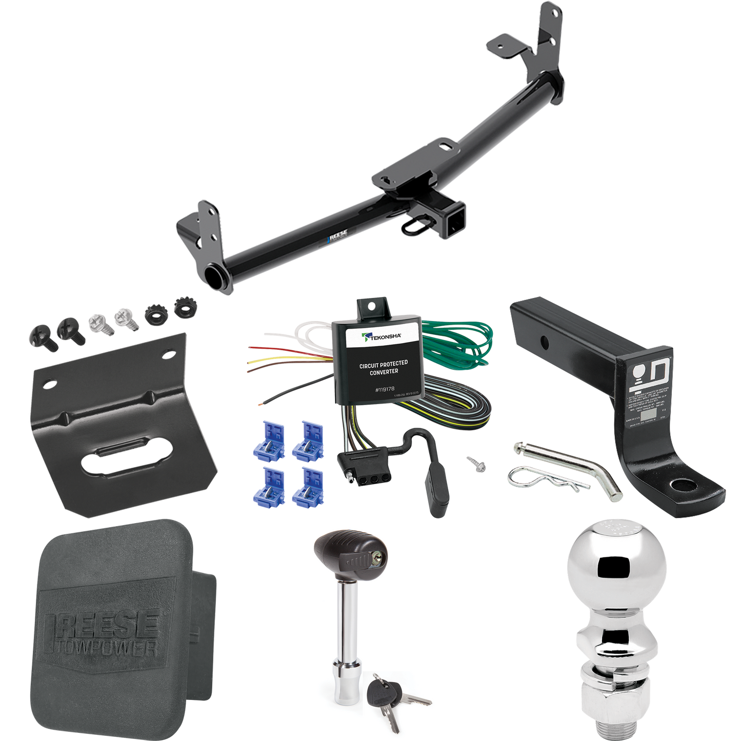 Fits 2007-2009 Pontiac Torrent Trailer Hitch Tow PKG w/ 4-Flat Wiring + Ball Mount w/ 4" Drop + 2-5/16" Ball + Wiring Bracket + Hitch Lock + Hitch Cover By Reese Towpower