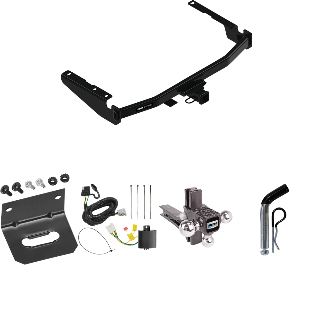 Fits 2018-2021 Lexus RX350L Trailer Hitch Tow PKG w/ 4-Flat Wiring Harness + Adjustable Drop Rise Triple Ball Ball Mount 1-7/8" & 2" & 2-5/16" Trailer Balls + Pin/Clip + Wiring Bracket (Excludes: w/Twin-Tip Exhaust Models) By Reese Towpower