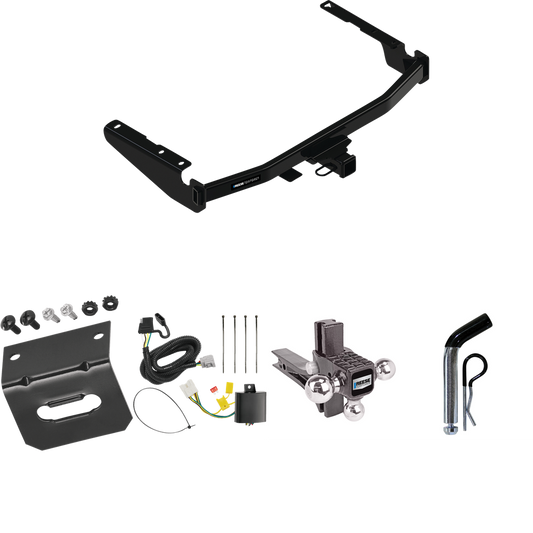 Fits 2018-2021 Lexus RX350L Trailer Hitch Tow PKG w/ 4-Flat Wiring Harness + Adjustable Drop Rise Triple Ball Ball Mount 1-7/8" & 2" & 2-5/16" Trailer Balls + Pin/Clip + Wiring Bracket (Excludes: w/Twin-Tip Exhaust Models) By Reese Towpower