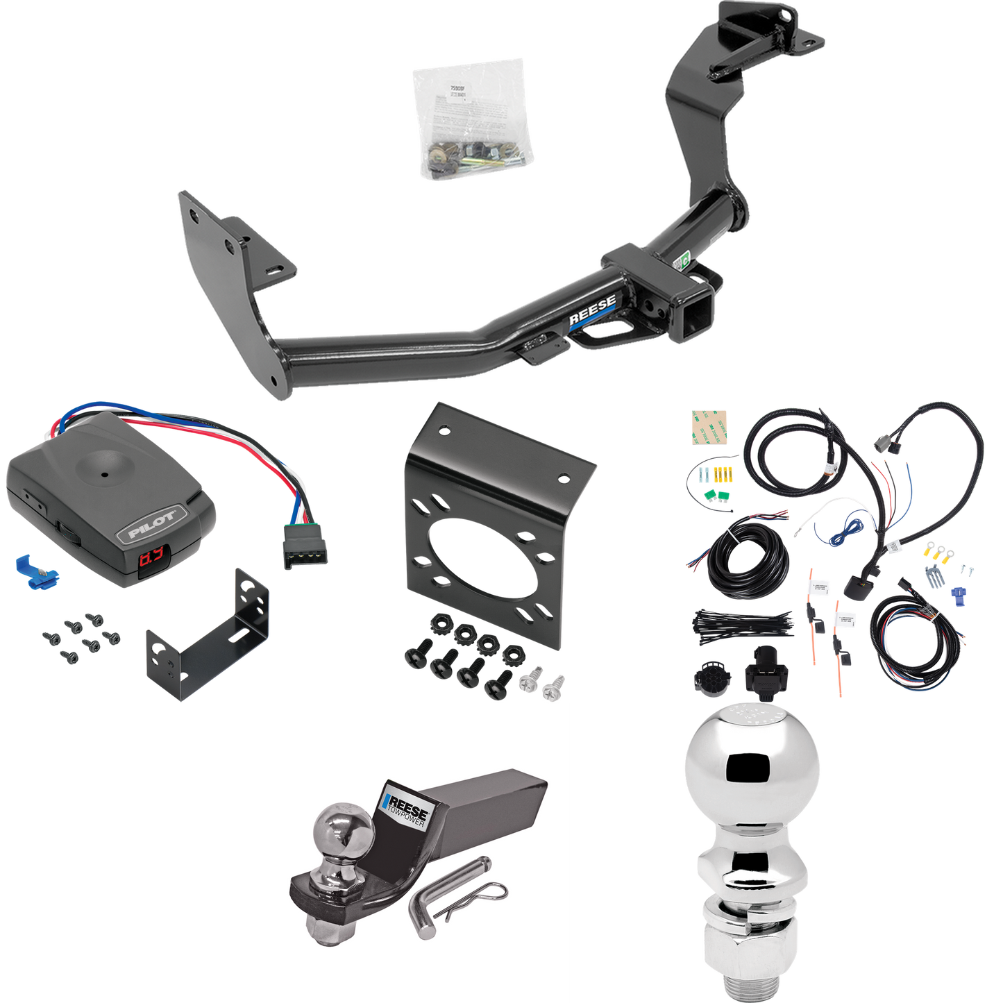 Fits 2016-2020 KIA Sorento Trailer Hitch Tow PKG w/ Pro Series Pilot Brake Control + 7-Way RV Wiring + 2" & 2-5/16" Ball & Drop Mount (For w/V6 Engine Models) By Reese Towpower