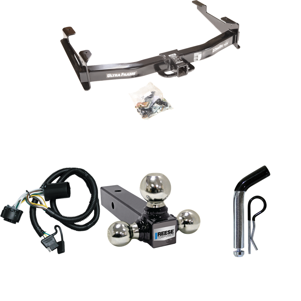 Fits 2007-2010 GMC Sierra 2500 HD Trailer Hitch Tow PKG w/ 4-Flat Wiring Harness + Triple Ball Ball Mount 1-7/8" & 2" & 2-5/16" Trailer Balls + Pin/Clip By Draw-Tite