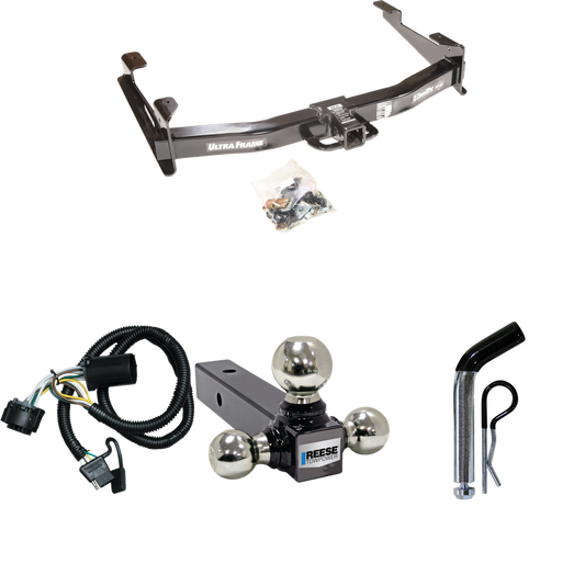 Fits 2007-2010 GMC Sierra 2500 HD Trailer Hitch Tow PKG w/ 4-Flat Wiring Harness + Triple Ball Ball Mount 1-7/8" & 2" & 2-5/16" Trailer Balls + Pin/Clip By Draw-Tite