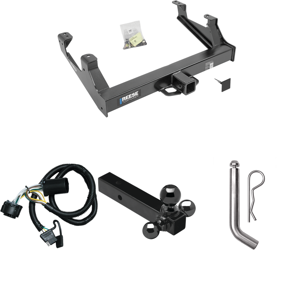 Se adapta al paquete de remolque de enganche para remolque Chevrolet Silverado 3500 HD 2015-2019 con arnés de cableado de 4 planos + soporte de bola triple de bolas de remolque de 1-7/8" y 2" y 2-5/16" + pasador/clip de Reese Towpower