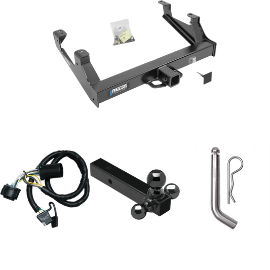 Fits 2015-2019 Chevrolet Silverado 3500 HD Trailer Hitch Tow PKG w/ 4-Flat Wiring Harness + Triple Ball Ball Mount 1-7/8" & 2" & 2-5/16" Trailer Balls + Pin/Clip By Reese Towpower