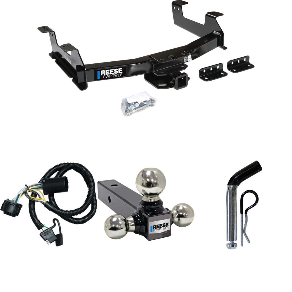 Fits 2011-2014 Chevrolet Silverado 3500 HD Trailer Hitch Tow PKG w/ 4-Flat Wiring Harness + Triple Ball Ball Mount 1-7/8" & 2" & 2-5/16" Trailer Balls + Pin/Clip By Reese Towpower