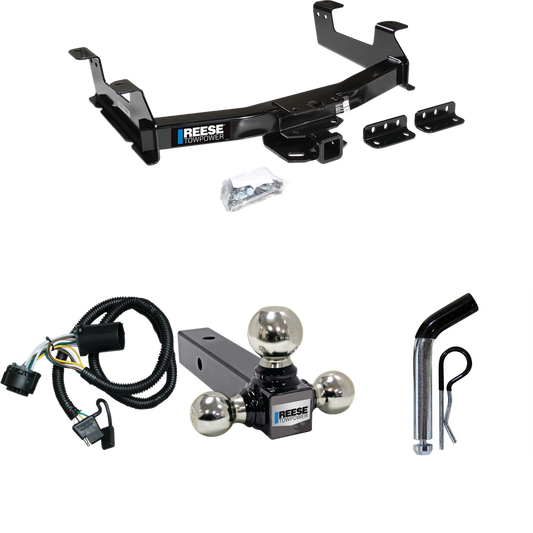 Fits 2011-2014 GMC Sierra 2500 HD Trailer Hitch Tow PKG w/ 4-Flat Wiring Harness + Triple Ball Ball Mount 1-7/8" & 2" & 2-5/16" Trailer Balls + Pin/Clip By Reese Towpower