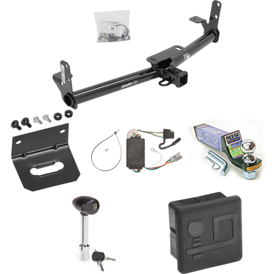 Fits 2005-2006 Chevrolet Equinox Trailer Hitch Tow PKG w/ 4-Flat Wiring + Starter Kit Ball Mount w/ 2" Drop & 1-7/8" Ball + Wiring Bracket + Hitch Lock + Hitch Cover By Draw-Tite