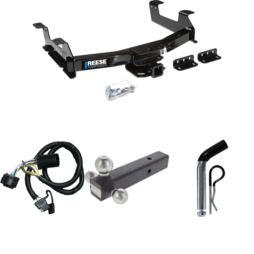 Fits 2011-2014 GMC Sierra 2500 HD Trailer Hitch Tow PKG w/ 4-Flat Wiring Harness + Triple Ball Ball Mount 1-7/8" & 2" & 2-5/16" Trailer Balls + Pin/Clip By Reese Towpower