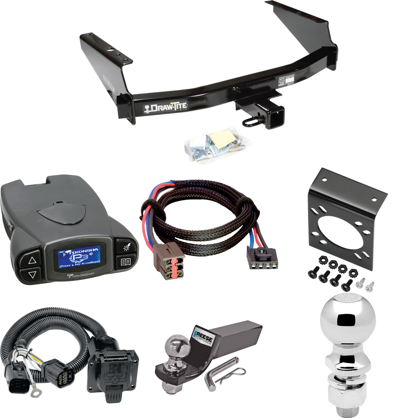 Fits 1997-2003 Ford F-150 Trailer Hitch Tow PKG w/ Tekonsha Prodigy P3 Brake Control + Plug & Play BC Adapter + 7-Way RV Wiring + 2" & 2-5/16" Ball & Drop Mount (For Flareside Models) By Draw-Tite