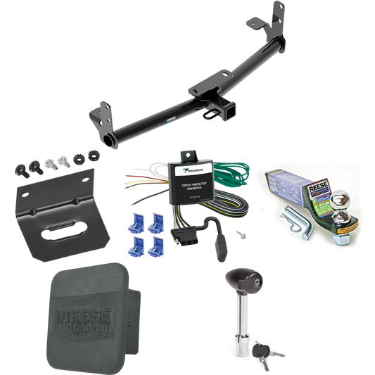 Fits 2007-2009 Chevrolet Equinox Trailer Hitch Tow PKG w/ 4-Flat Wiring + Starter Kit Ball Mount w/ 2" Drop & 1-7/8" Ball + Wiring Bracket + Hitch Lock + Hitch Cover By Reese Towpower