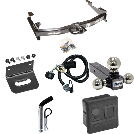 Se adapta al paquete de enganche de remolque GMC Sierra 3500 HD 2007-2010 con arnés de cableado de 4 planos + soporte de bola triple de bolas de remolque de 1-7/8" y 2" y 2-5/16" + pasador/clip + cubierta de enganche + Soporte de cableado de Draw-Tite